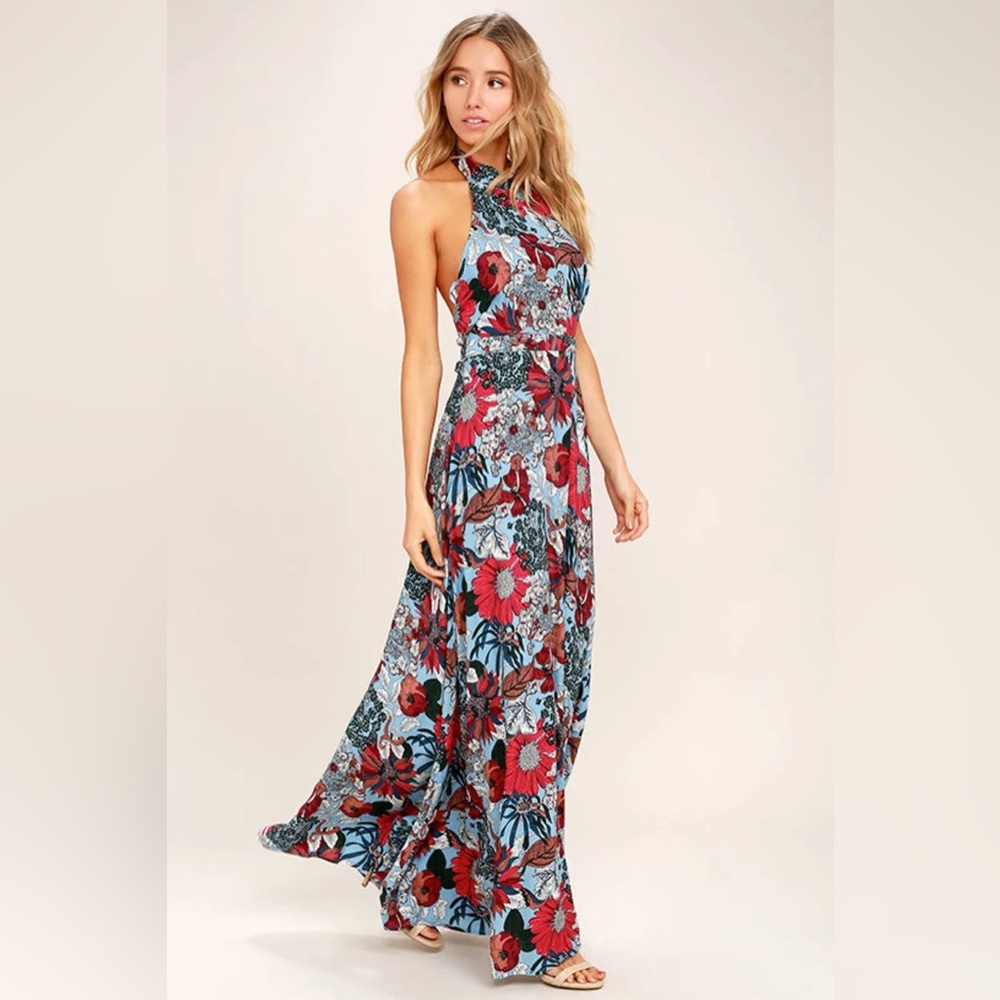 Lulu’s Color Me In Light Blue Floral Print Maxi Dress
